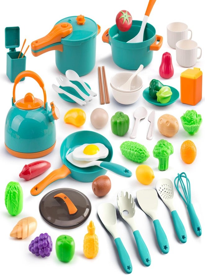 Zero Zoo 60Pcs Kids Mini Play Kitchen Accessories, Pretend Cooking Play Set with Cookware, Tableware & Fruit & BBQ Sets, Learning Gift for Boys, Girls, Toddlers,Green - Image 1